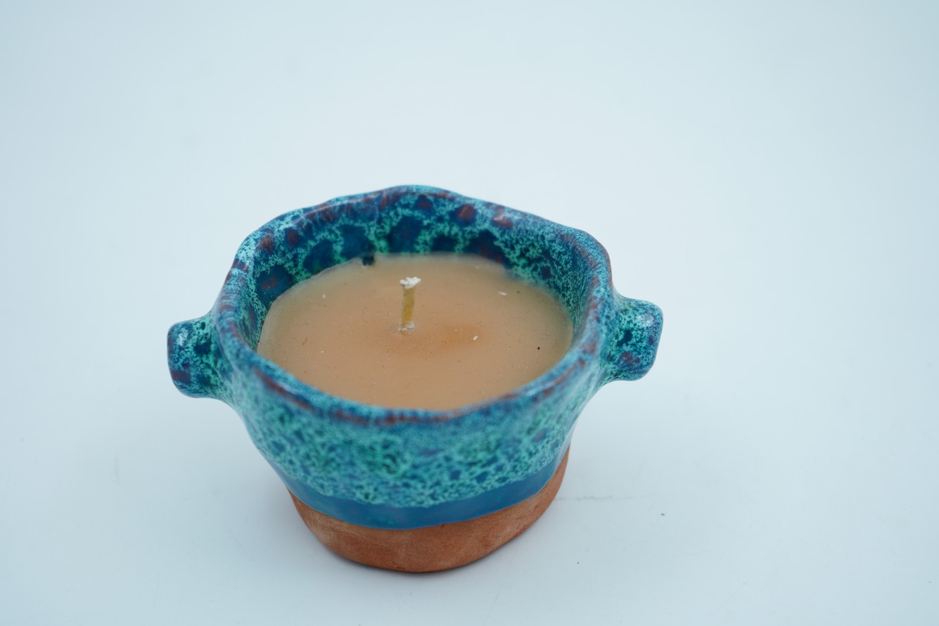شمع معطر سفالینه پینچ دسته دار آبی زیلو